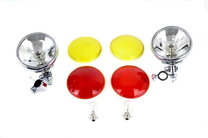 V-Twin Spring Fork Spotlamp Kit for Harley Davidson FL Models - Includes 6 Volt Bulbs and Lenses by V-Twin
