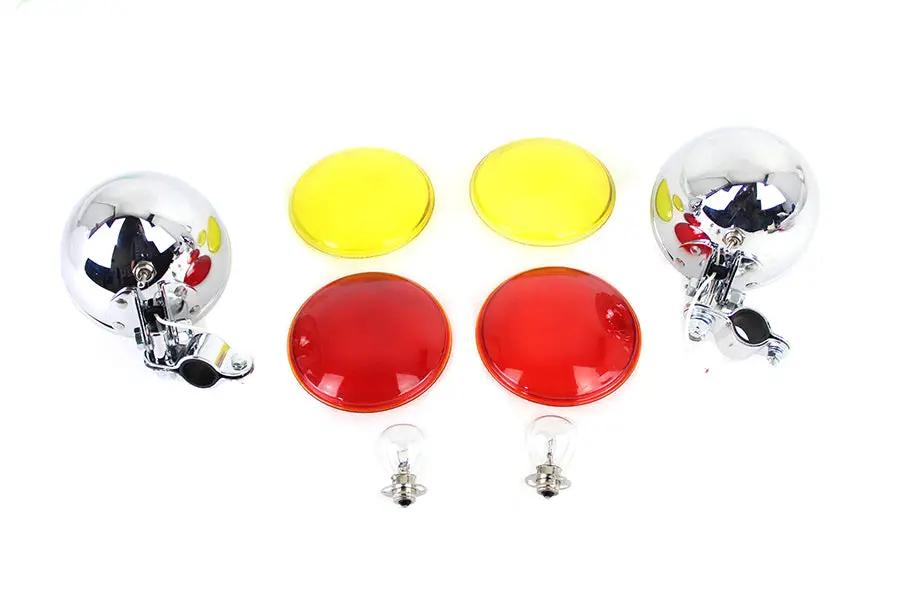 V-Twin Spring Fork Spotlamp Kit for Harley Davidson FL Models - Includes 6 Volt Bulbs and Lenses by V-Twin
