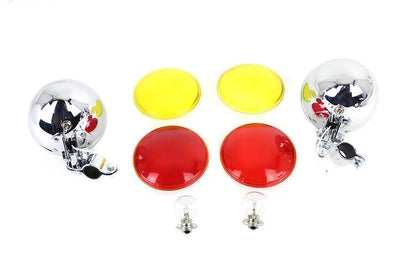 V-Twin Spring Fork Spotlamp Kit for Harley Davidson FL Models - Includes 6 Volt Bulbs and Lenses by V-Twin