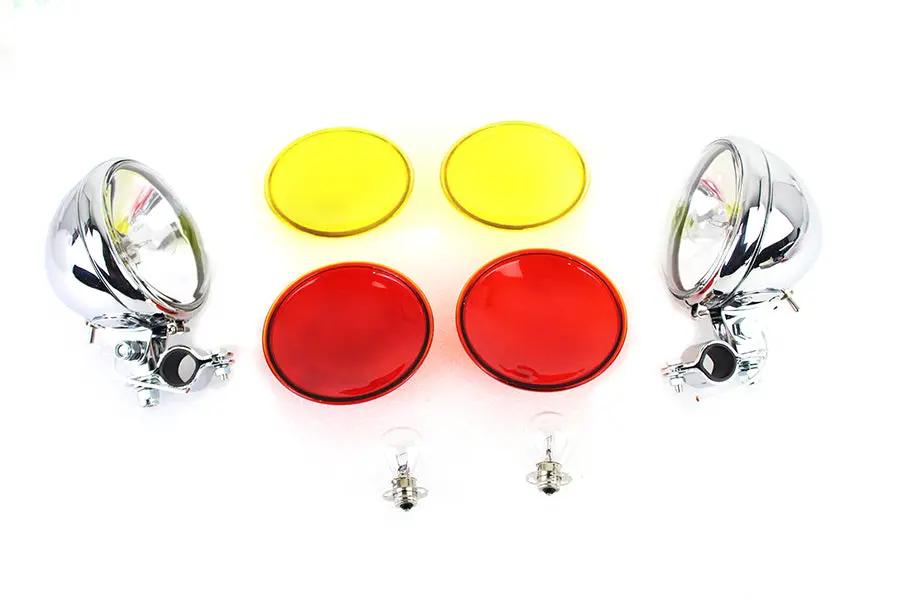 V-Twin Spring Fork Spotlamp Kit for Harley Davidson FL Models - Includes 6 Volt Bulbs and Lenses by V-Twin