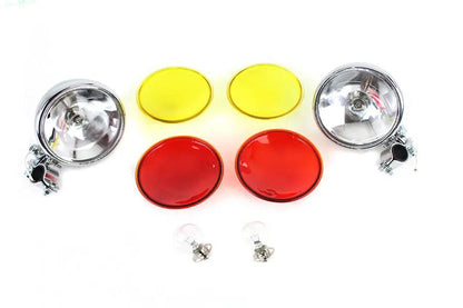 V-Twin Spring Fork Spotlamp Kit for Harley Davidson FL Models - Includes 6 Volt Bulbs and Lenses by V-Twin