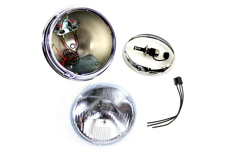V-Twin 8-197 7 Inch 12 Volt LED Glide Headlamp Chrome with Blue High Beam Indicator Lens by V-Twin