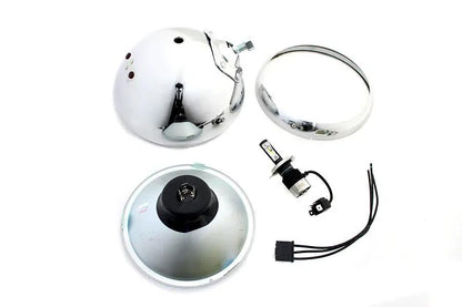V-Twin 8-197 7 Inch 12 Volt LED Glide Headlamp Chrome with Blue High Beam Indicator Lens by V-Twin