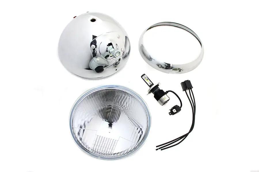 V-Twin 8-197 7 Inch 12 Volt LED Glide Headlamp Chrome with Blue High Beam Indicator Lens by V-Twin