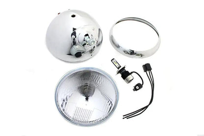 V-Twin 8-197 7 Inch 12 Volt LED Glide Headlamp Chrome with Blue High Beam Indicator Lens by V-Twin