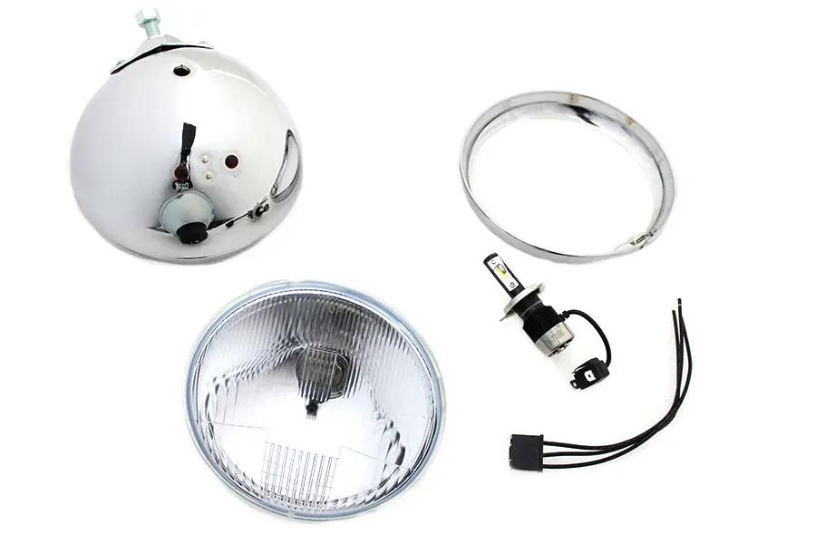 V-Twin 8-197 7 Inch 12 Volt LED Glide Headlamp Chrome with Blue High Beam Indicator Lens by V-Twin
