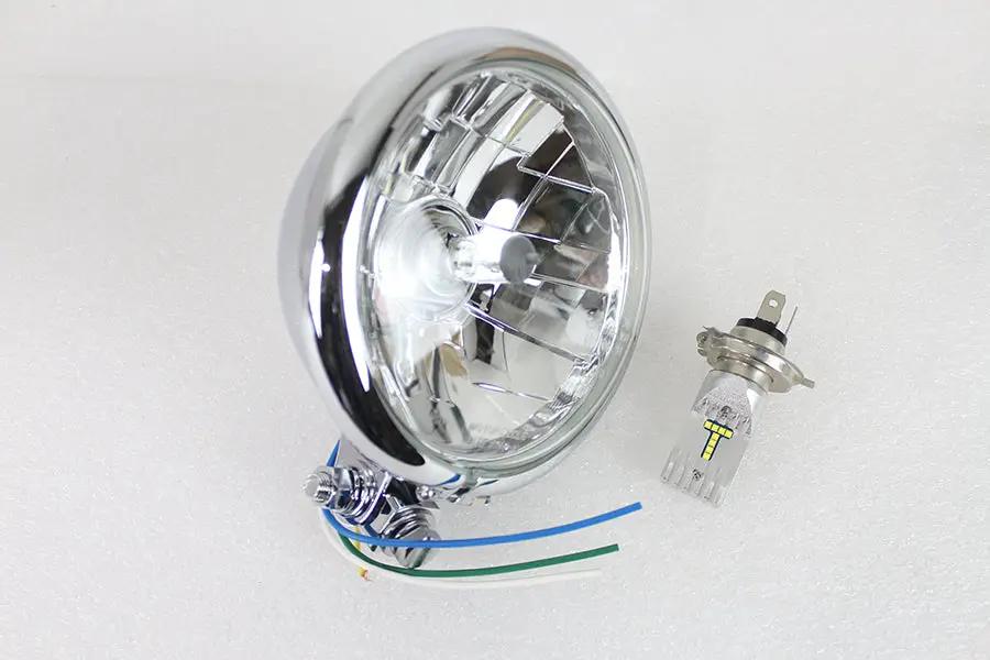 V-Twin 5-3/4 inch Bates Style 6 Volt LED Headlamp Chrome - Eyelet Mounting by V-Twin
