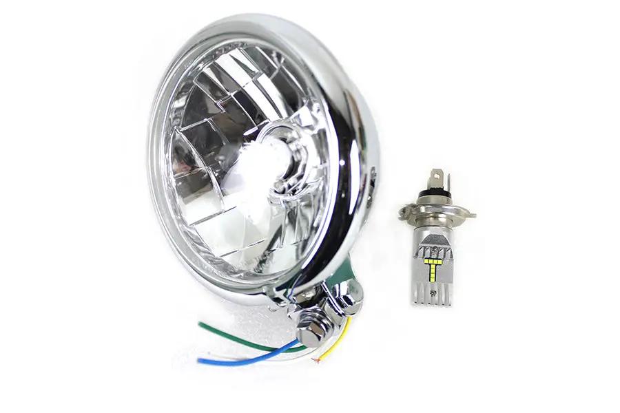V-Twin 5-3/4 inch Bates Style 6 Volt LED Headlamp Chrome - Eyelet Mounting by V-Twin
