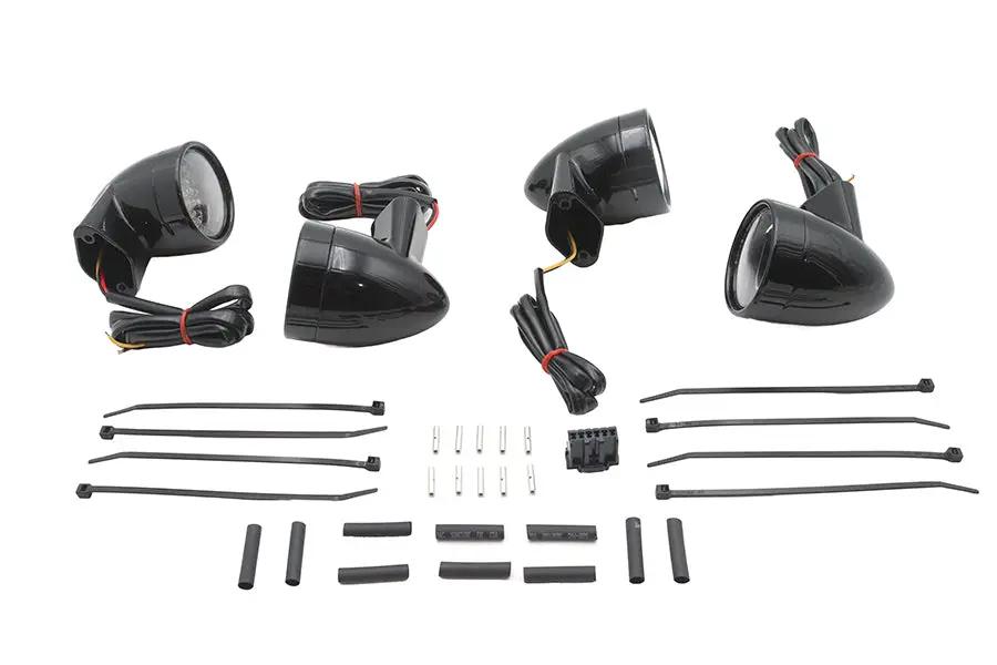 Wyatt Gatling Black Revox Bullet LED Turn Signal Lamp Kit for Harley Davidson FLH (1994-2003) by Wyatt Gatling