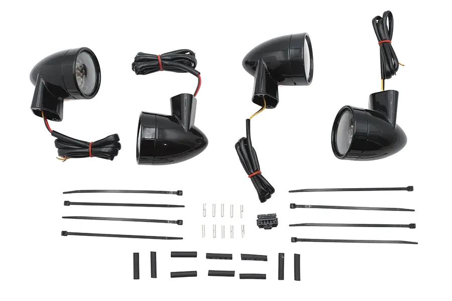Wyatt Gatling Black Revox Bullet LED Turn Signal Lamp Kit for Harley Davidson FLH (1994-2003) by Wyatt Gatling