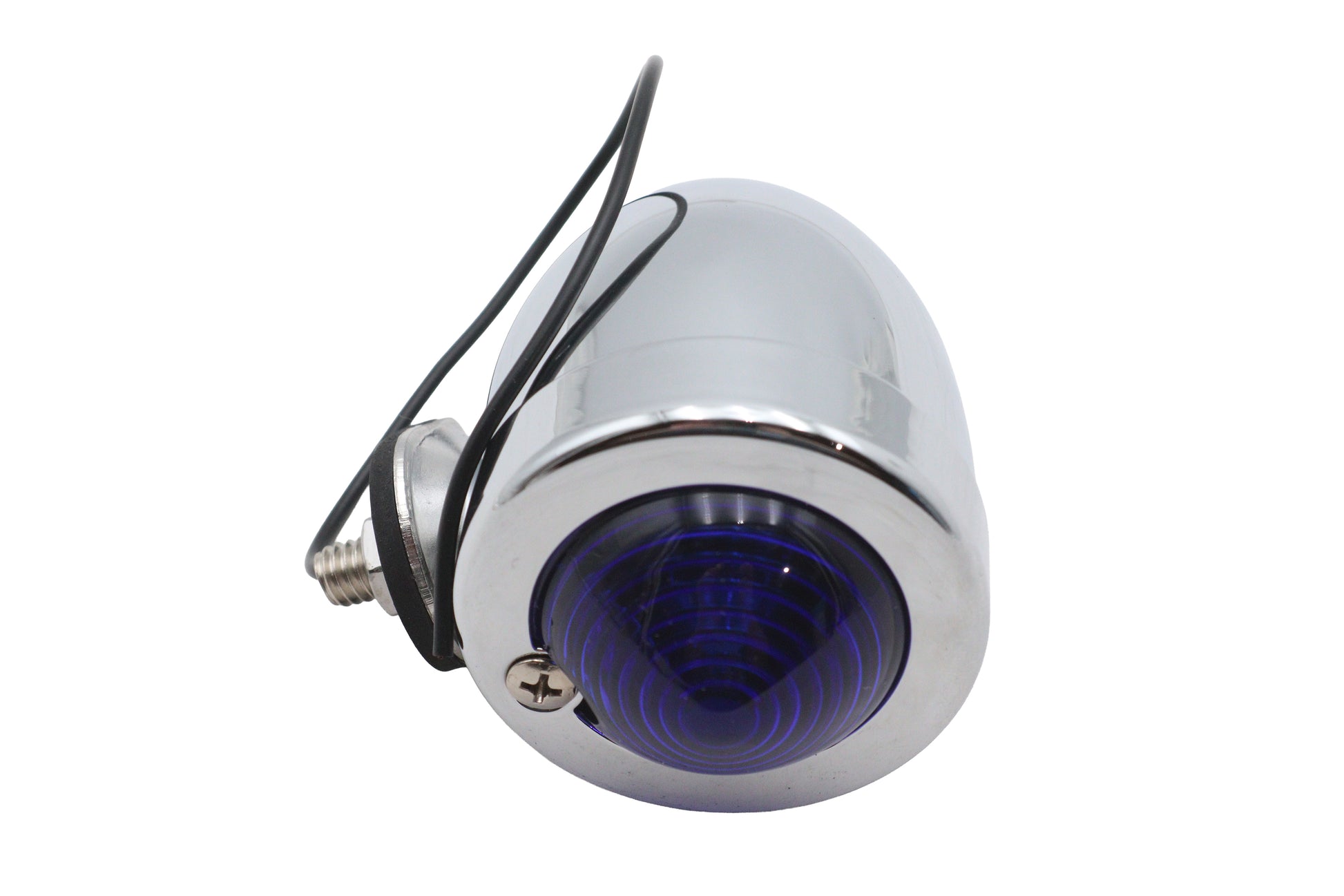 Ultima Chrome Bullet Marker Lamp with Blue Lens and 12V Clear Bulbs — Part #8-103