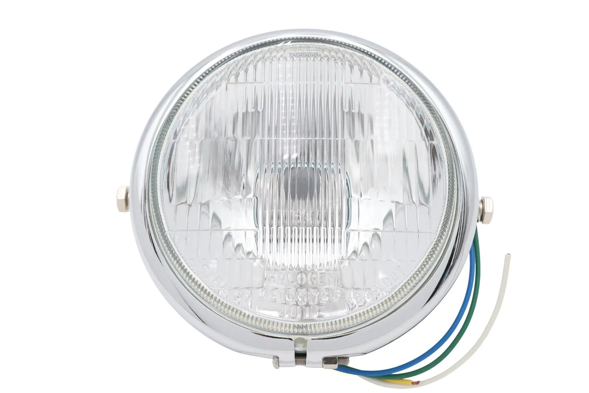Ultima 8-196 5-3/4 Inch Chrome Side Mount Round Headlamp with H4 Bulb and Blue High Beam Indicator by Ultima