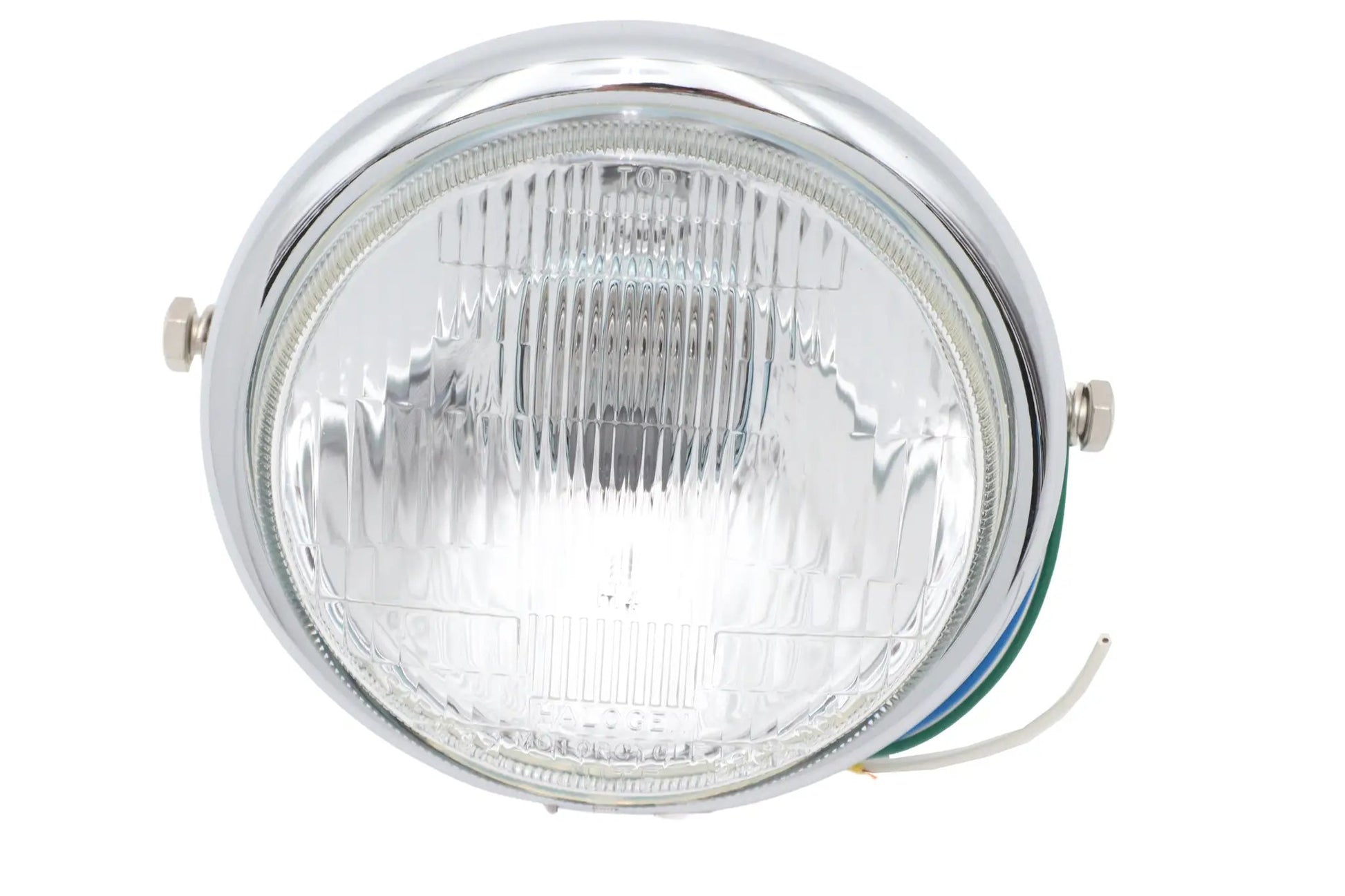 Ultima 8-196 5-3/4 Inch Chrome Side Mount Round Headlamp with H4 Bulb and Blue High Beam Indicator by Ultima