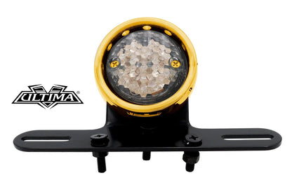 Ultima 8-234 Drilled Gold Bezel Tail Lamp with Bright Red LED and License Plate Illumination by Ultima