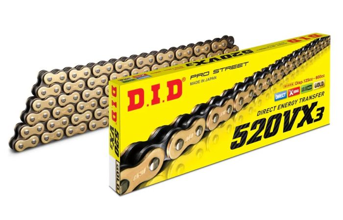 D.I.D X-Ring Chain 520VX3 Gold & Black 120FB – High-Performance Motorcycle Chain