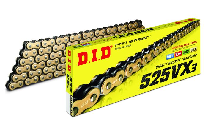D.I.D X-Ring Chain 525VX3 Gold & Black 130ZB - Durable Motorcycle Chain