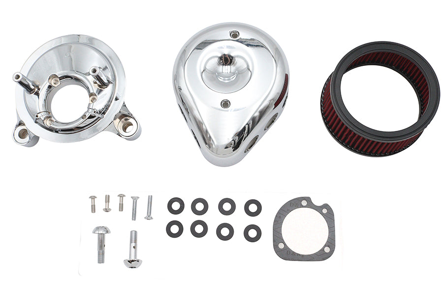 V-Twin Mini Teardrop Air Cleaner Kit Chrome for Harley Davidson FLT & FLST Models