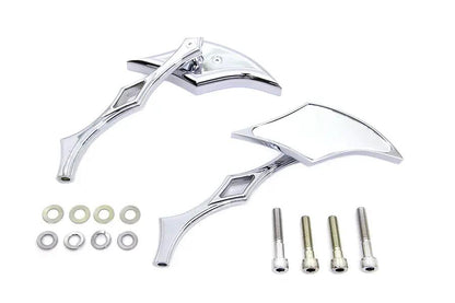 Wyatt Gatling Chrome Diamond Mirror Set with Billet Diamond Stems for Harley Davidson (Part #76254 L+R) by Wyatt Gatling