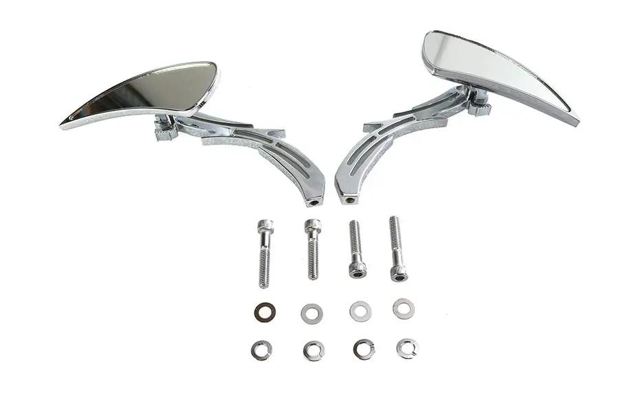 Wyatt Gatling Chrome Teardrop Mirror Set with Billet Skull Stems for Harley Davidson (Set of 2) by Wyatt Gatling