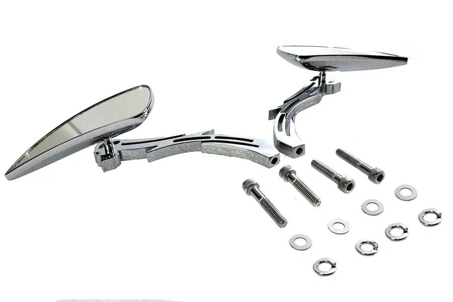 Wyatt Gatling Chrome Teardrop Mirror Set with Billet Skull Stems for Harley Davidson (Set of 2) by Wyatt Gatling