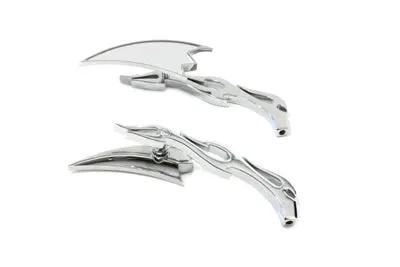 Wyatt Gatling Crescent Mirror Set with Billet Flame Stems for Harley Davidson 1965-1974 by Wyatt Gatling