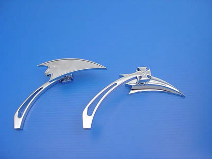 Wyatt Gatling Chrome Crescent Mirror Set with Billet Cross Head Stems for Harley Davidson 1965-1974 by Wyatt Gatling