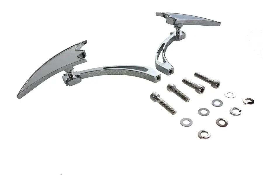 Wyatt Gatling Chrome Crescent Mirror Set with Billet Cross Head Stems for Harley Davidson 1965-1974 by Wyatt Gatling