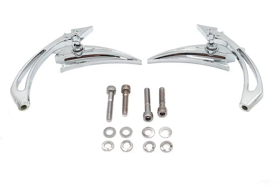 Wyatt Gatling Chrome Crescent Mirror Set with Billet Spear Stems for Harley Davidson (Part #76433B4) by Wyatt Gatling