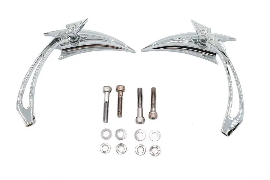 Wyatt Gatling Chrome Crescent Mirror Set with Billet Spear Stems for Harley Davidson (Part #76433B4) by Wyatt Gatling