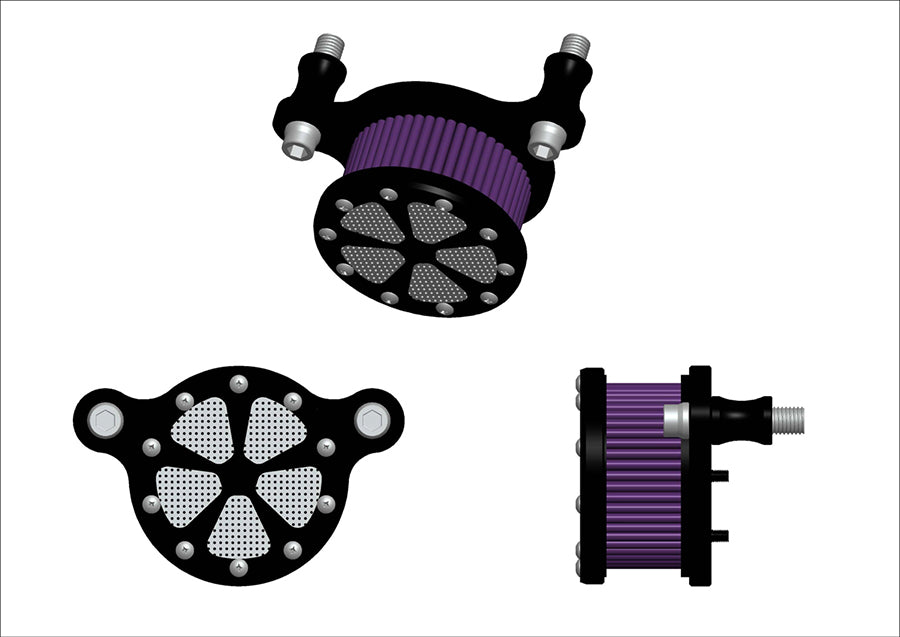 Wyatt Gatling Air Cleaner Kit Black for Harley Davidson FLT with 50mm EFI Injector - Part 77419B