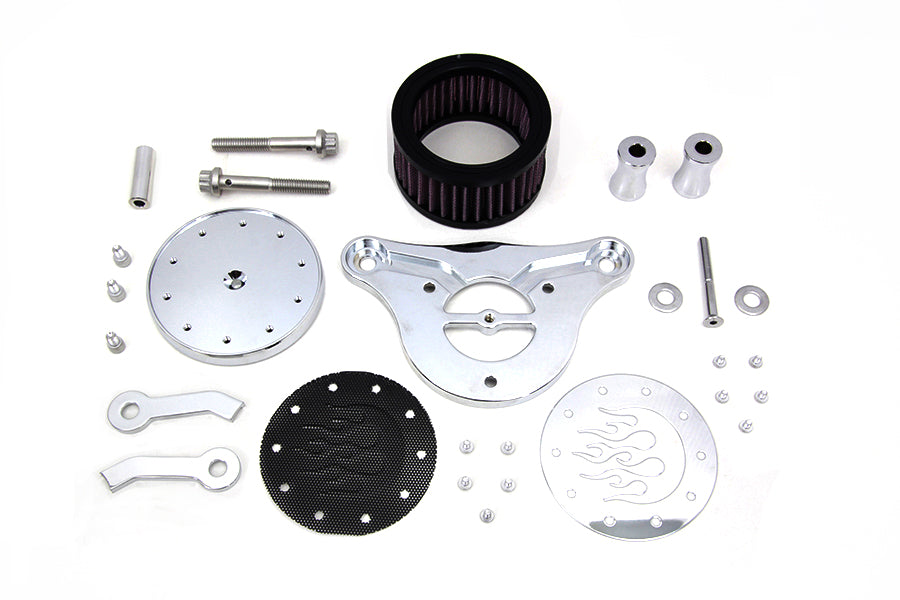 Wyatt Gatling Air Cleaner Kit Chrome for Harley Davidson FLT with 50mm EFI Injectors (Part #77419F)