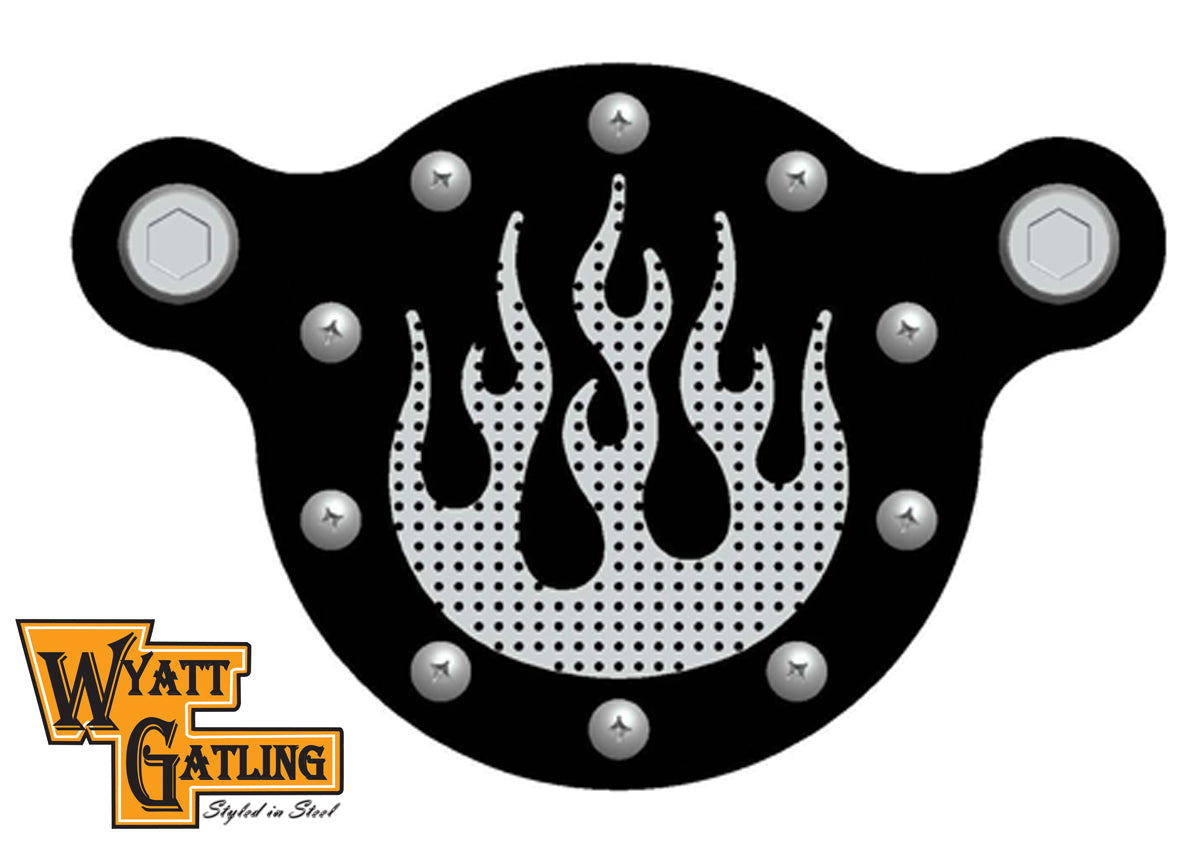 Wyatt Gatling Chrome Air Cleaner Kit with Flame Design for Harley Davidson FXST