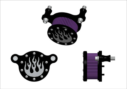 Wyatt Gatling Chrome Air Cleaner Kit with Flame Design for Harley Davidson FXST