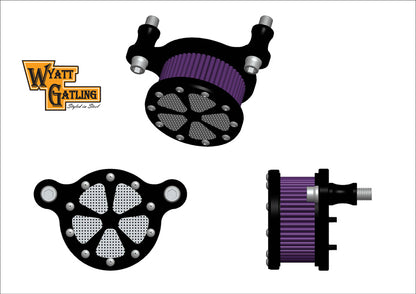 Wyatt Gatling Chrome Air Cleaner Kit for Harley Davidson FLT with 50mm EFI Injectors - Part 77568B