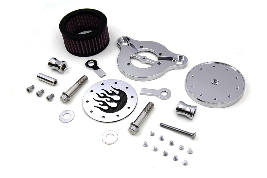 Wyatt Gatling Chrome Air Cleaner Kit with Flame Design for Harley Davidson XL Models