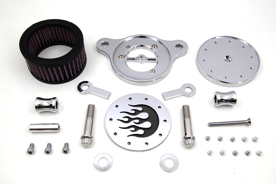 Wyatt Gatling Chrome Air Cleaner Kit with Flame Design for Harley Davidson XL Models