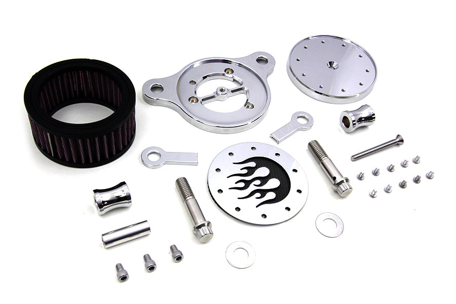 Wyatt Gatling Chrome Air Cleaner Kit with Flame Design for Harley Davidson XL Models