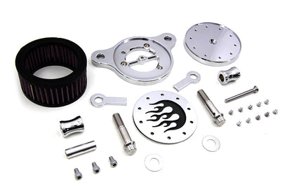 Wyatt Gatling Chrome Air Cleaner Kit with Flame Design for Harley Davidson XL Models