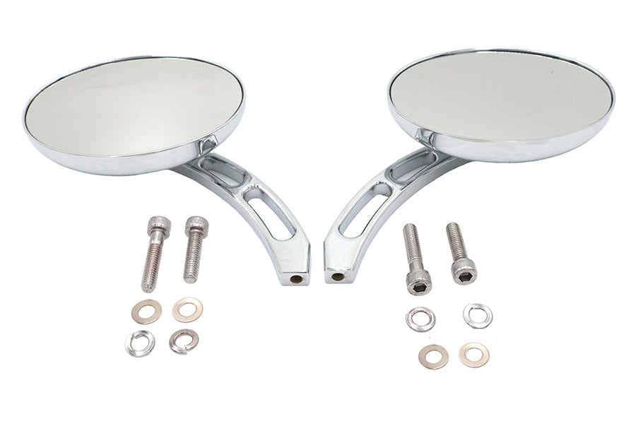 Wyatt Gatling Oval Mirror Set with Billet 3 Slot Stem Chrome for Harley Davidson