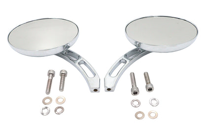 Wyatt Gatling Oval Mirror Set with Billet 3 Slot Stem Chrome for Harley Davidson