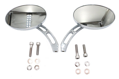 Wyatt Gatling Oval Mirror Set with Billet 3 Slot Stem Chrome for Harley Davidson