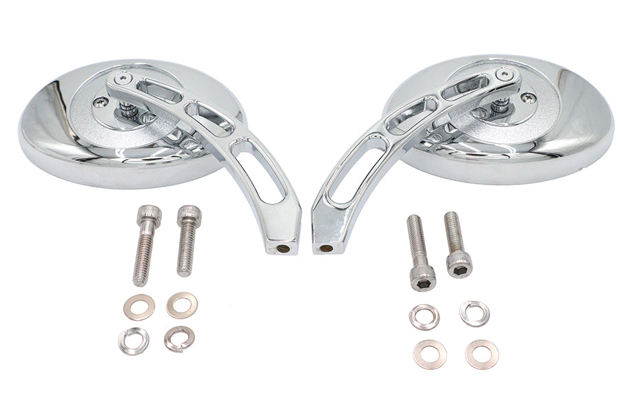 Wyatt Gatling Oval Mirror Set with Billet 3 Slot Stem Chrome for Harley Davidson