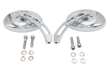 Wyatt Gatling Oval Mirror Set with Billet 3 Slot Stem Chrome for Harley Davidson