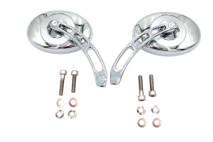 Wyatt Gatling Oval Mirror Set with Billet 3 Slot Stem Chrome for Harley Davidson