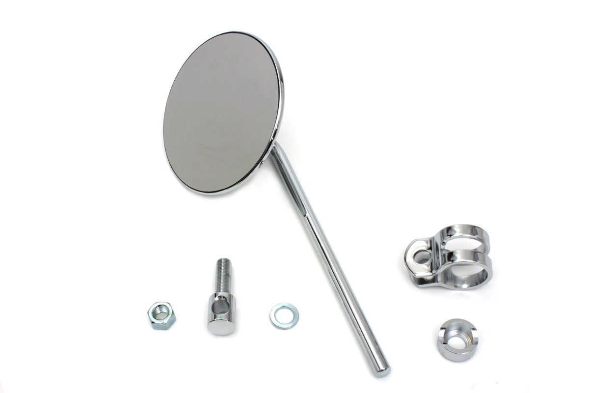 Wyatt Gatling Replica 4 Inch Round Chrome Mirror with Stem and Clamp