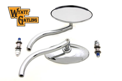 Wyatt Gatling Chrome Oval Mirror Set with Contour Round Stems for Harley Davidson