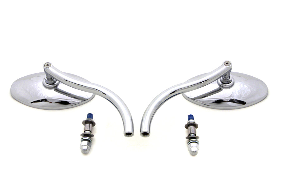 Wyatt Gatling Chrome Oval Mirror Set with Contour Round Stems for Harley Davidson