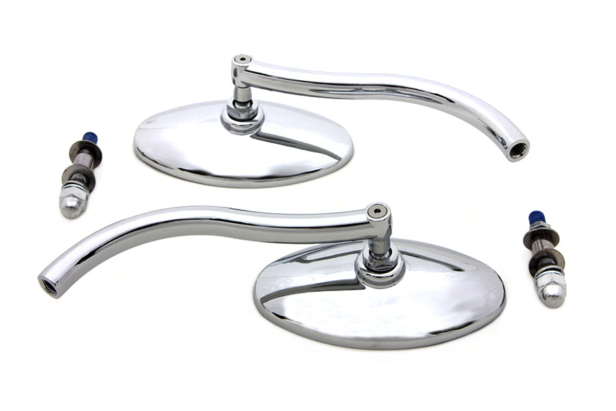 Wyatt Gatling Chrome Oval Mirror Set with Contour Round Stems for Harley Davidson