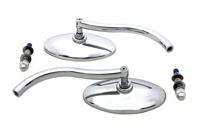 Wyatt Gatling Chrome Oval Mirror Set with Contour Round Stems for Harley Davidson