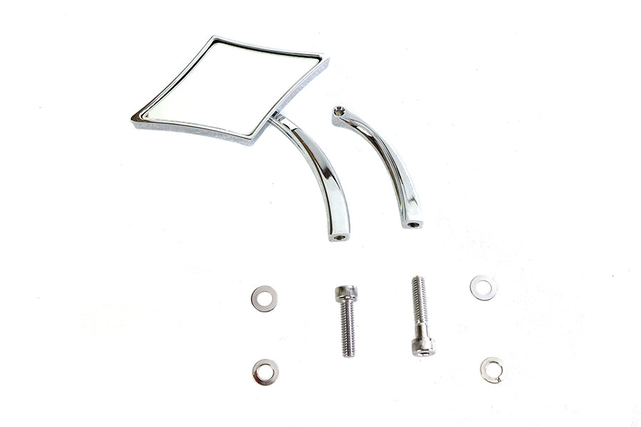 Wyatt Gatling Diamond Mirror with Billet Stem Chrome for Harley Davidson 1965-1974